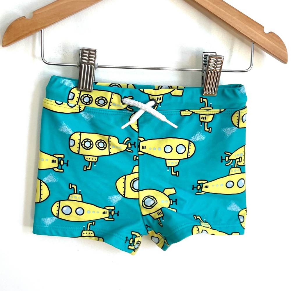 $6 💥NEW Yellow Submarine Swim Trunks Water Shorts, Great Illustrations, Teal
